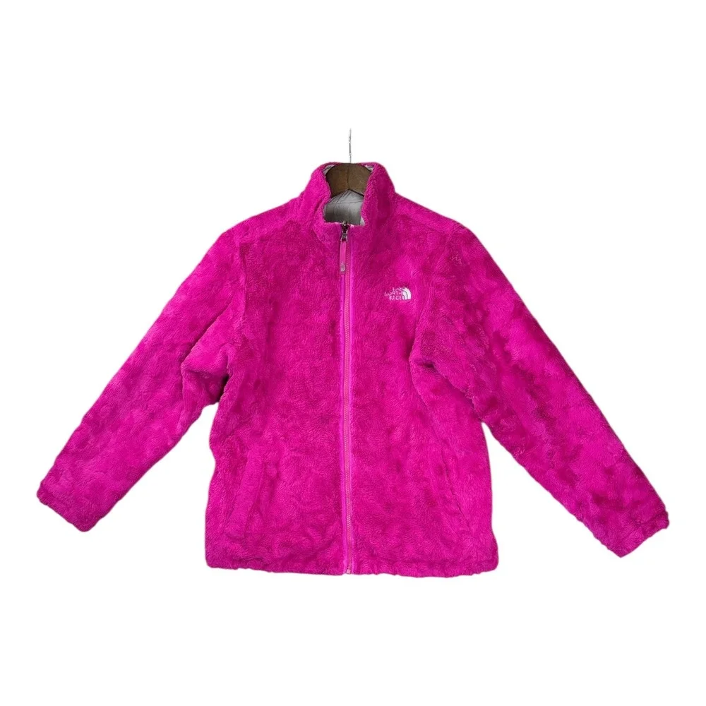 The‎ North Face Girls Reversible Mossbud Swirl Jacket XL Pink Gray Fleece Puffer